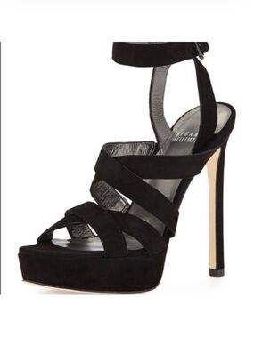 Stuart Weitzman Black Suede Sound Track Platform Stiletto Sandals